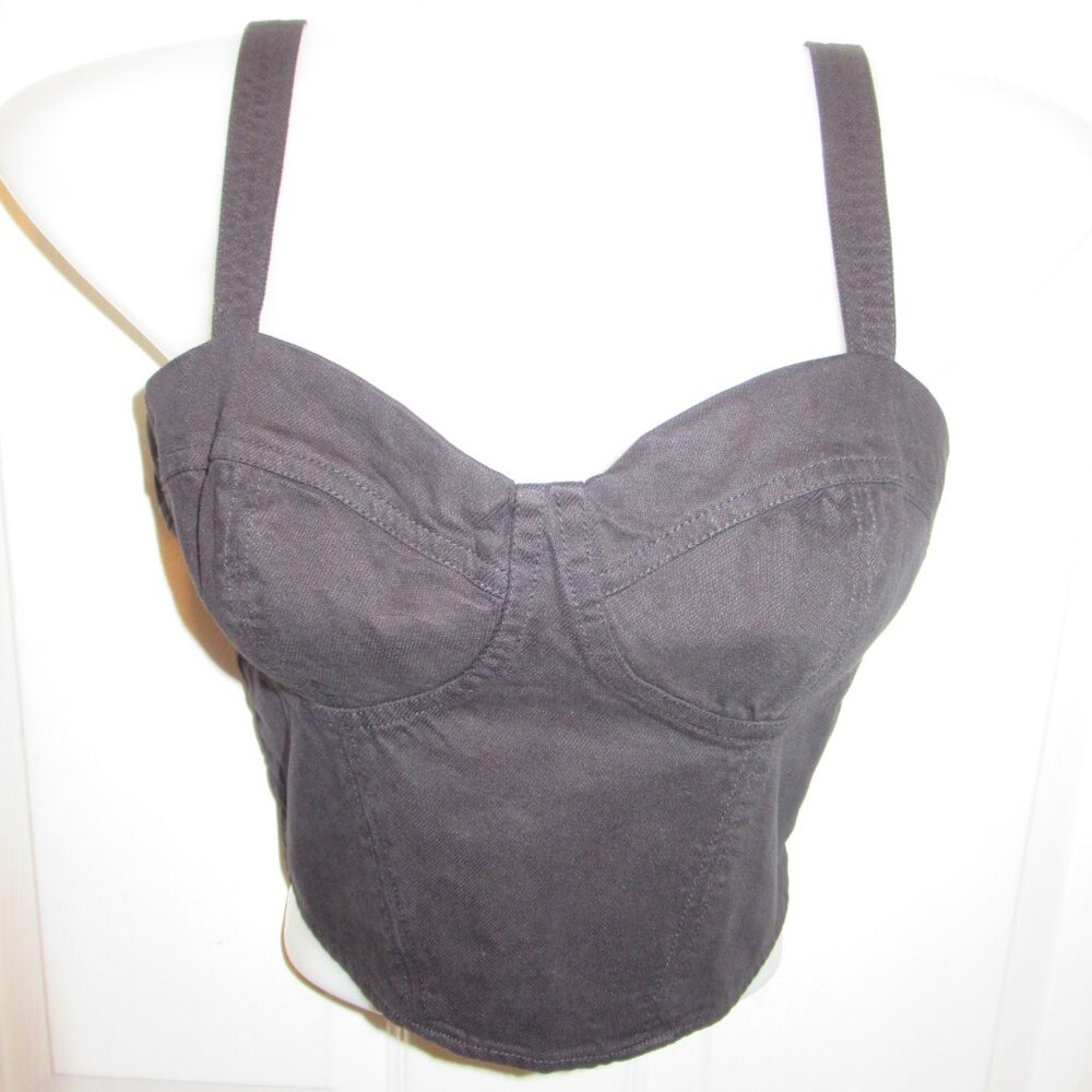 Black Bustier Crop Top, Young Fabulous & Broke NWT Pin-up Retro Hot Topic Denim - Picture 2 of 8